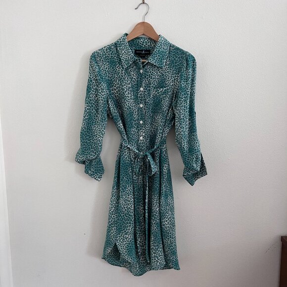Guess by Marciano 100% Silk Green Leopard Print Shirt Dress - Picture 2 of 8